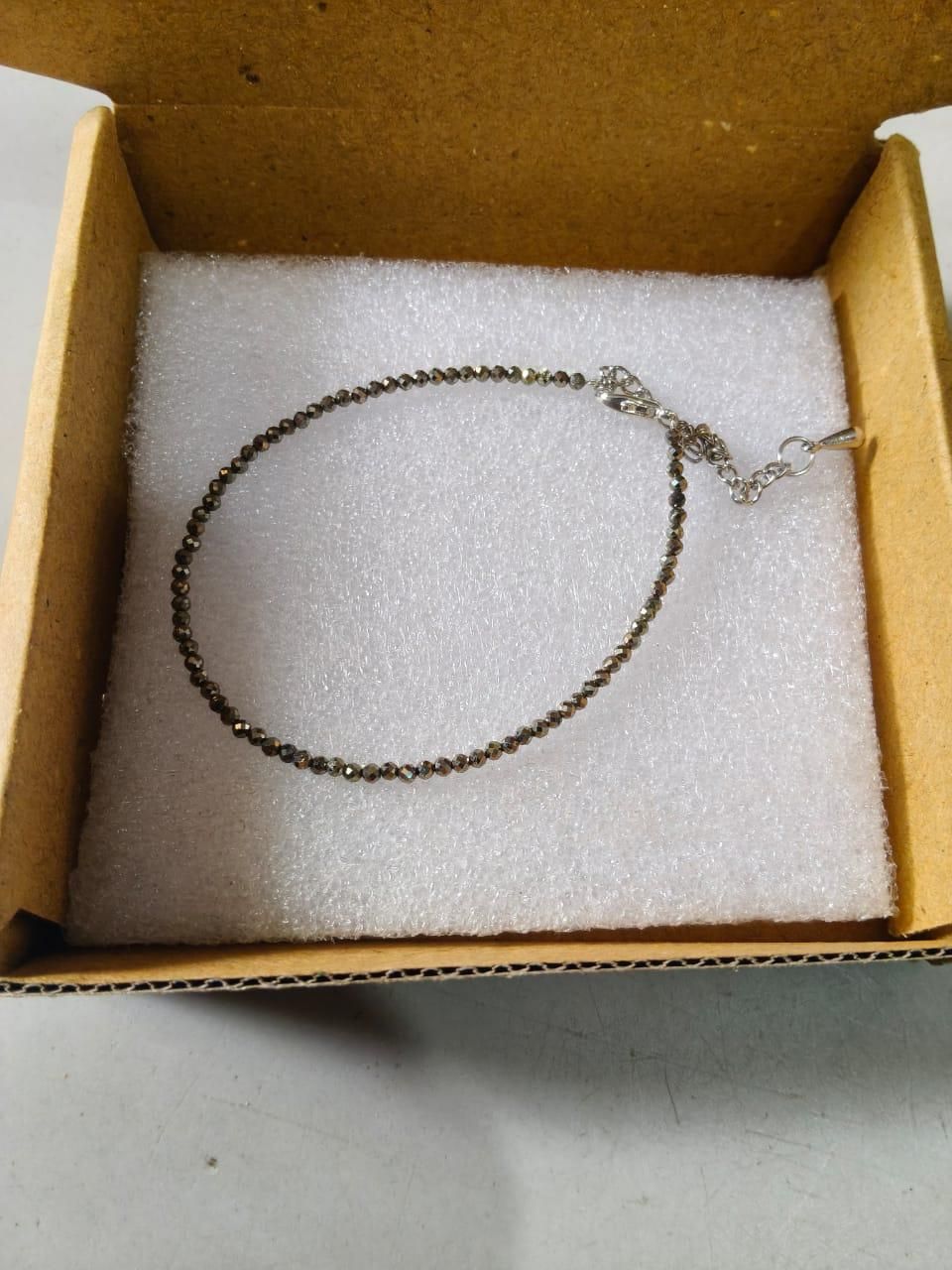 EverMine Crystal Raw Pyrite Anklet Stone of Money, Protection & Power Pyrite Anklet for Women