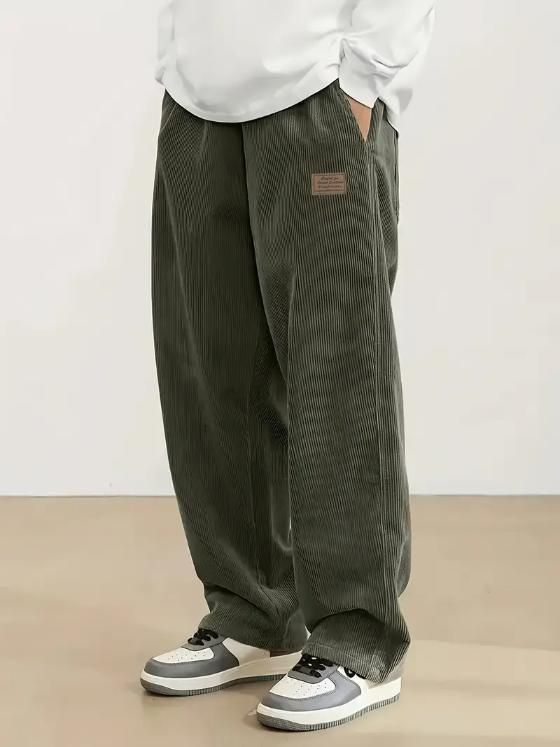 Men’s Dark Green Loose Fit Corduroy Cargo Trouser