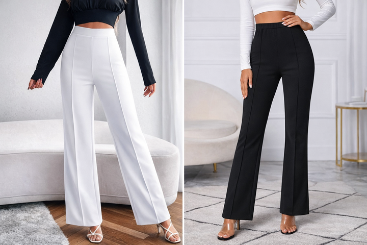 Women’s Non-Transparent Classic Stylish Pants – Black & White (Pack of 2)