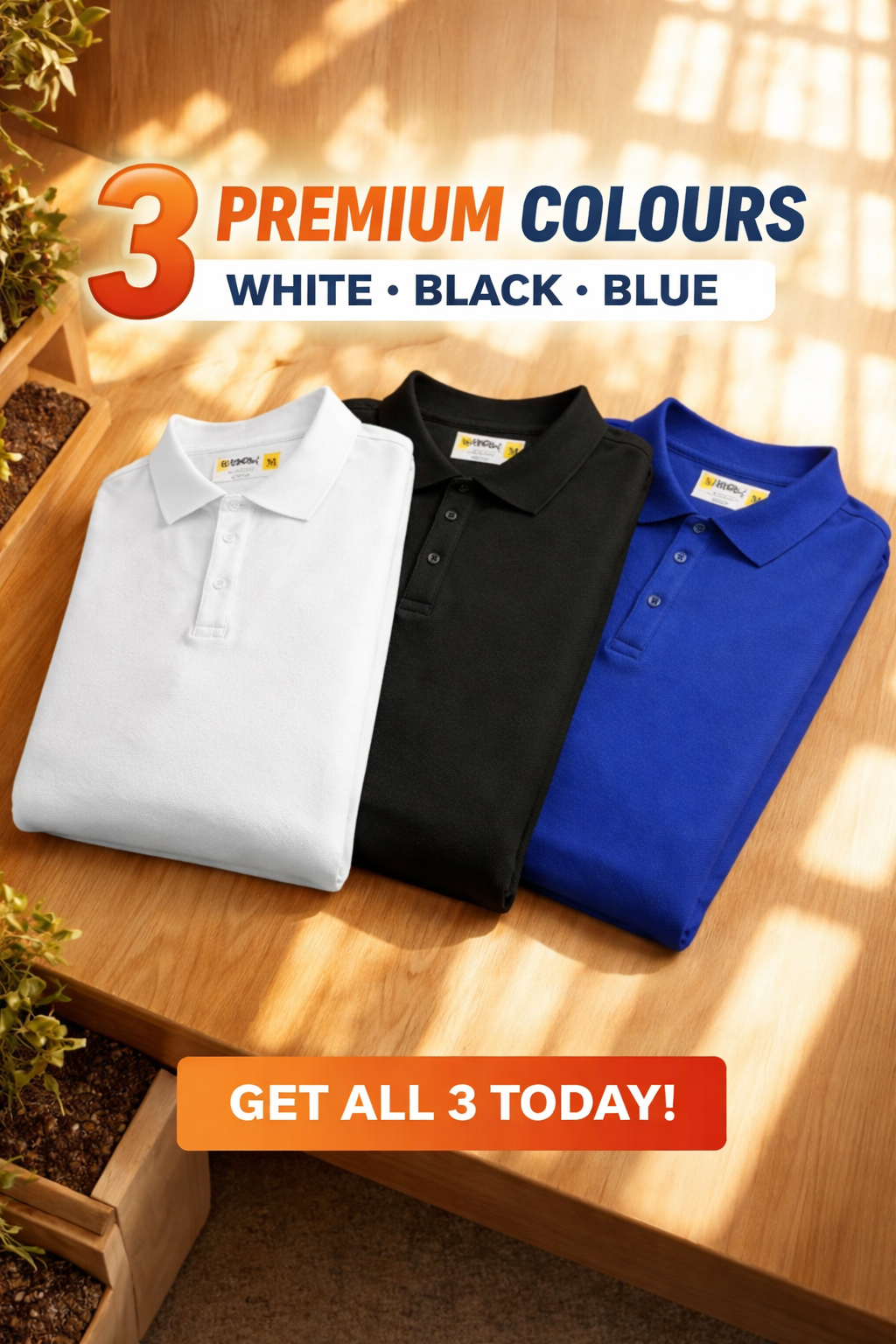 Men’s Solid Polo T-Shirt (Pack of 3)