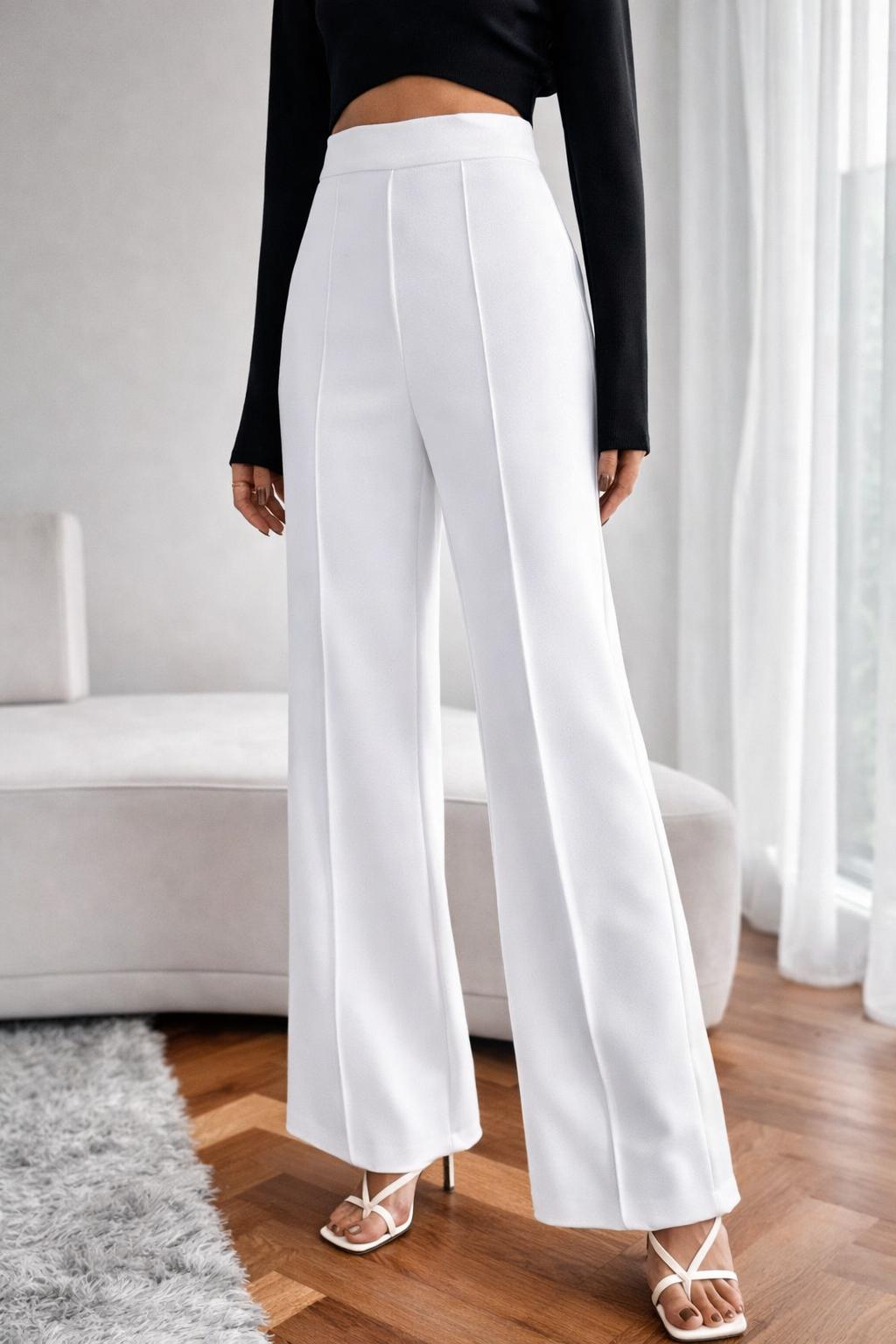 Women’s Non-Transparent Classic Stylish Pants – Black & White (Pack of 2)
