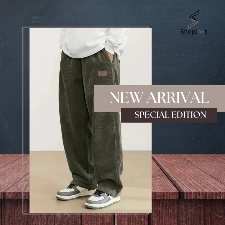 Men’s Dark Green Loose Fit Corduroy Cargo Trouser