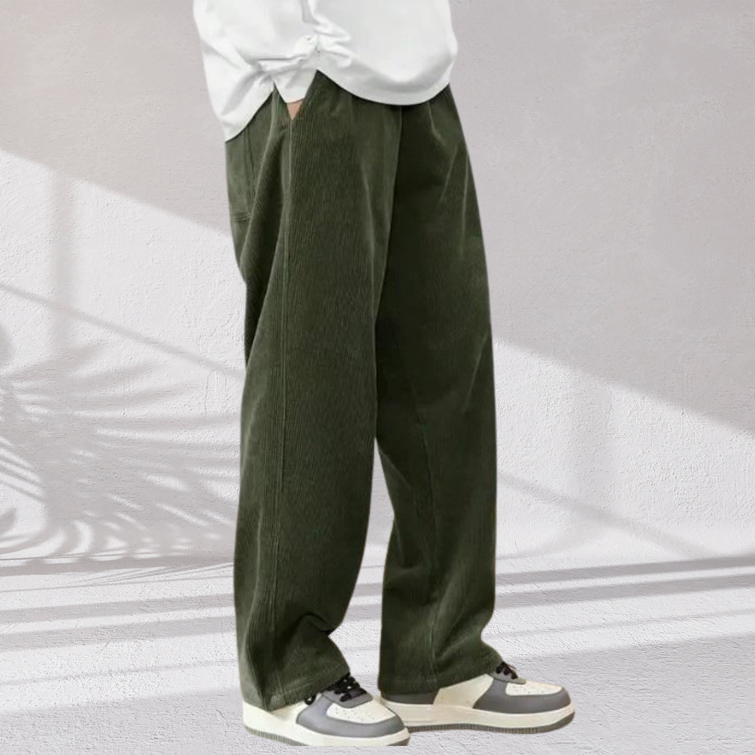 Men’s Dark Green Loose Fit Corduroy Cargo Trouser